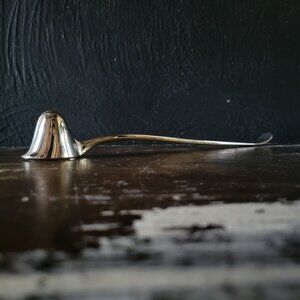 Silver Tone Candle Snuffer With Long Curved Handle & Bell Shaped Top